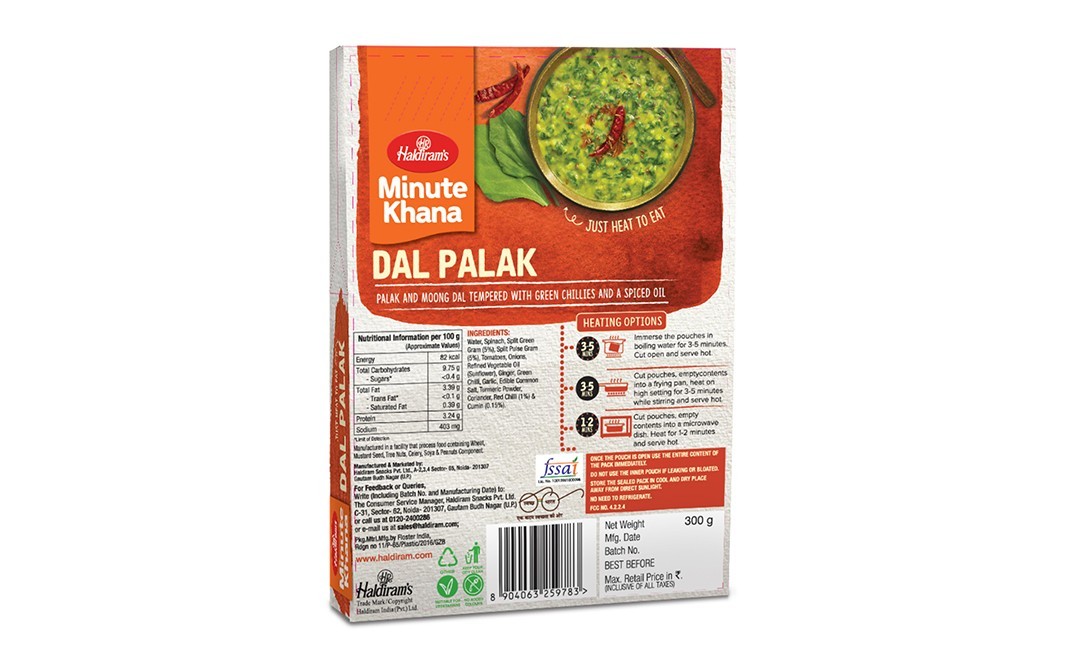 Haldiram's Minute Khana Dal Palak    Pack  300 grams